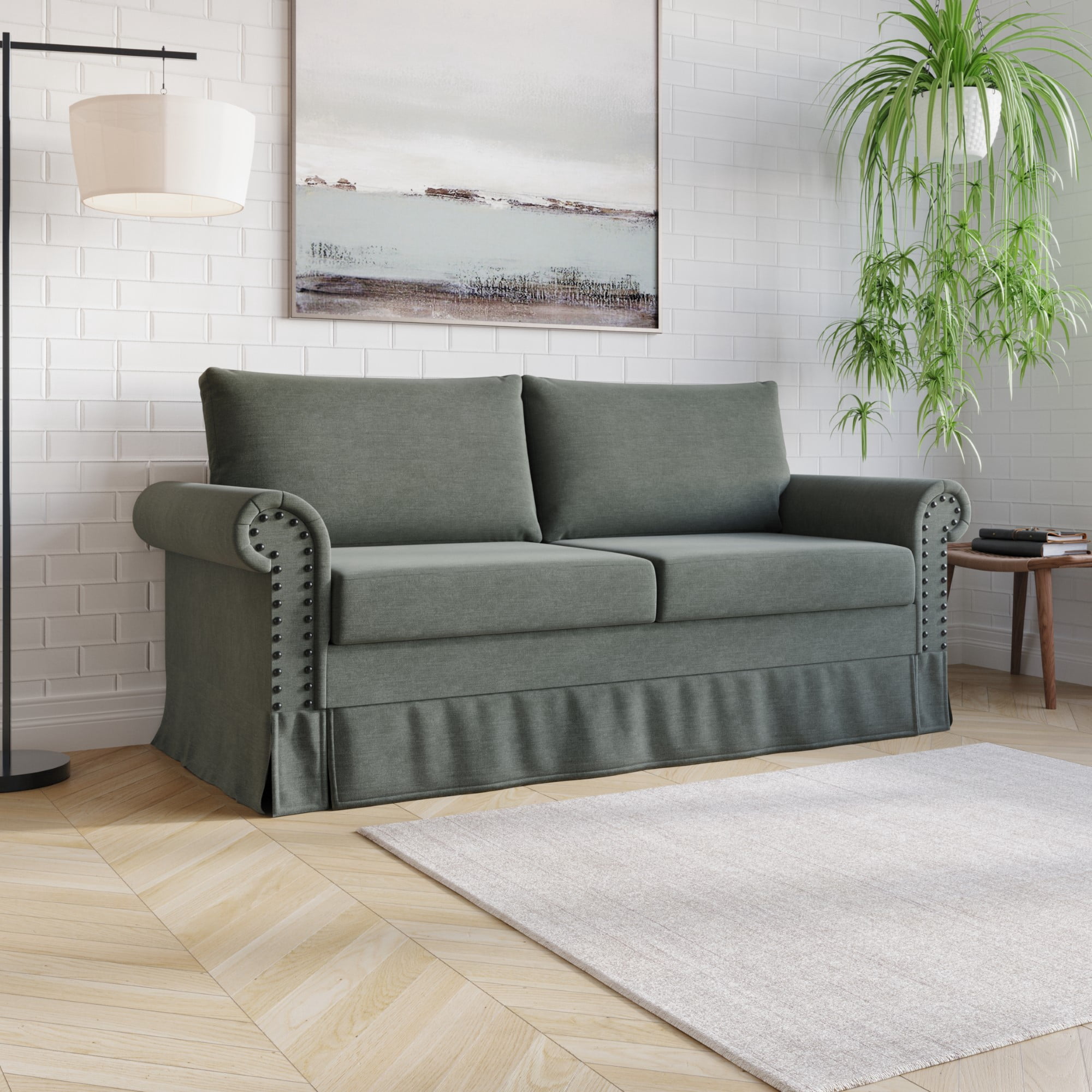 Home Design Emerson Rolled Arm 3-Seater Sofa, Upholstered with Nailhead Trim, Classic Gray Fabric