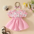 thumbnail image 4 of Onesies Short Sleeve Easter Cartoon Rabbit Bodysuits Dress Headbands Set Baby Onsies Red 12 Months-18 Months, 4 of 7
