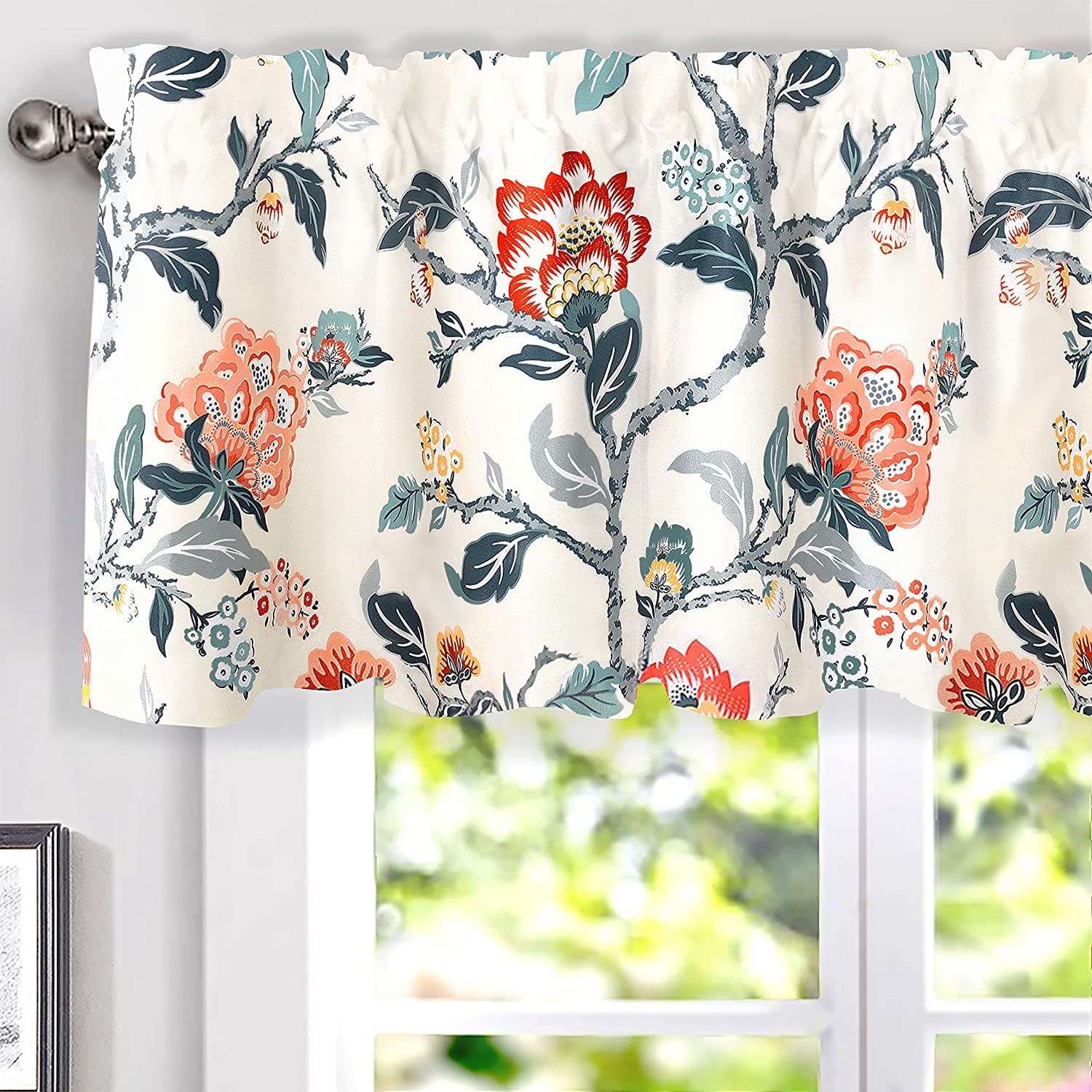 DriftAway Ada Floral Botanical Print Valance, Lined, Thermal Insulated