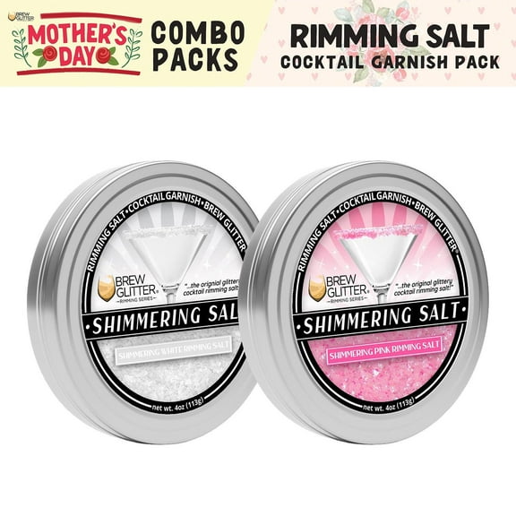 Mother's Day Shimmering Cocktail Rimming Salt Combo 2 Pack (4oz each) for Cocktails, Mocktails, Beer and Soda!