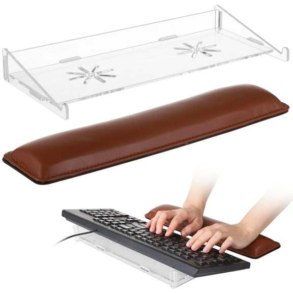 Acrylic Keyboard Riser, Anti-Slip Keyboard Stand with Leather Wrist Rest, Ergonomic Keyboard Holder for Comfort and Support, Fits Different Keyboards, 13.6×6.3×1.8"