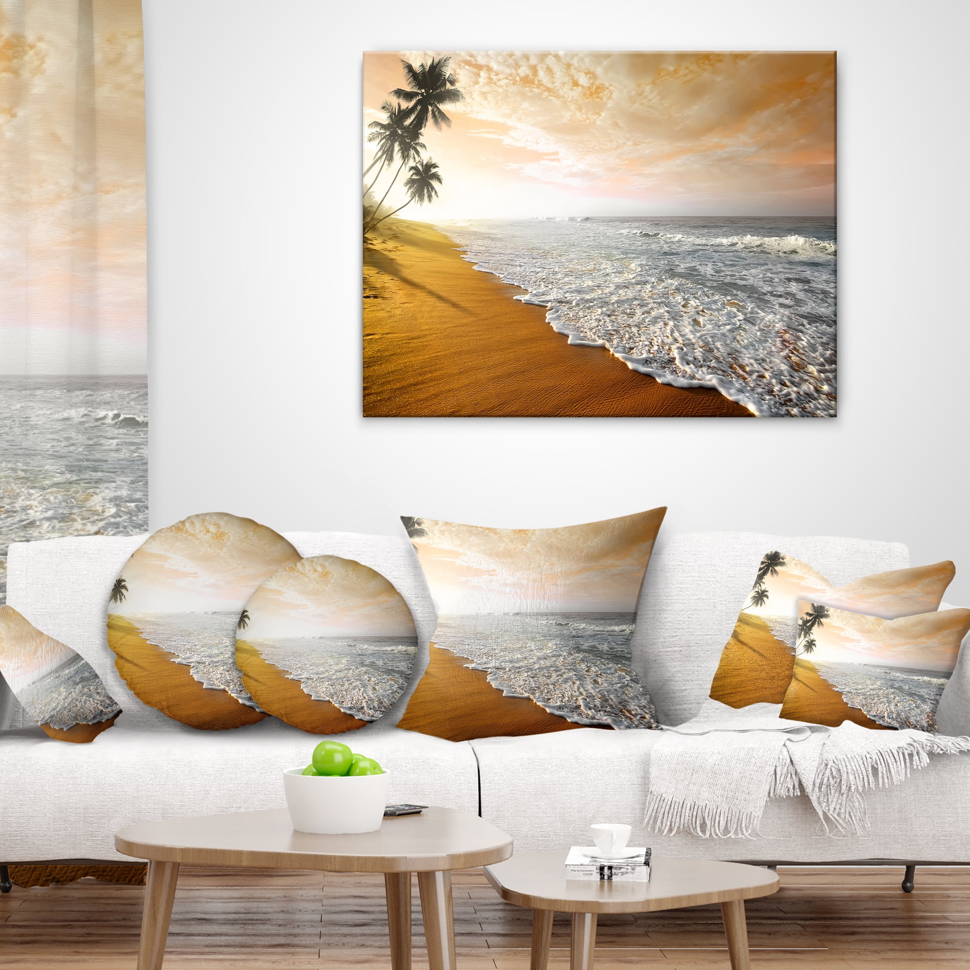 Designart Wavy Clouds over Seashore - Seascape Throw Pillow - 18x18