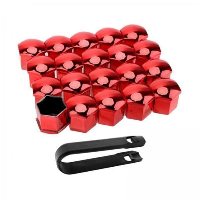 koolsoo 2x20 Pcs Écrou de Roue de Voiture Couverture d'Écrou de Boulon de Protection Décoration Extérieure Universelle avec Outil à Clip Capuchons de Boulons Antirouille Capuchon de Vis de Moyeu de Boulon de Pneu, Rouge 19mm, 4 Pcs