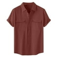 thumbnail image 3 of Afdoent Shirt For Men Male Casual Solid Color Top Shirt Double Pocket Short Sleeve Elegant Turn Down Shirt Button Formal Shirt Vacation Summer Beach Shirts, 3 of 5