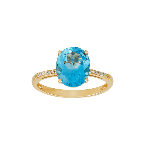 Women's Welry Oval-Cut Swiss Blue Topaz Ring with Diamonds in 10kt Yellow Gold, Size 9