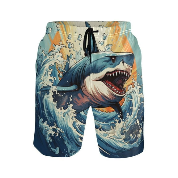 ALAZA Men's Swim Trunks Shark in Ocean Beach Shorts with Pockets M