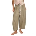 thumbnail image 3 of Lenpel Cotton Linen Cropped Pants for Women High Waist Wide Leg Ankle Trousers Summer Fall Casual Baggy Outfits with Pockets, 3 of 7