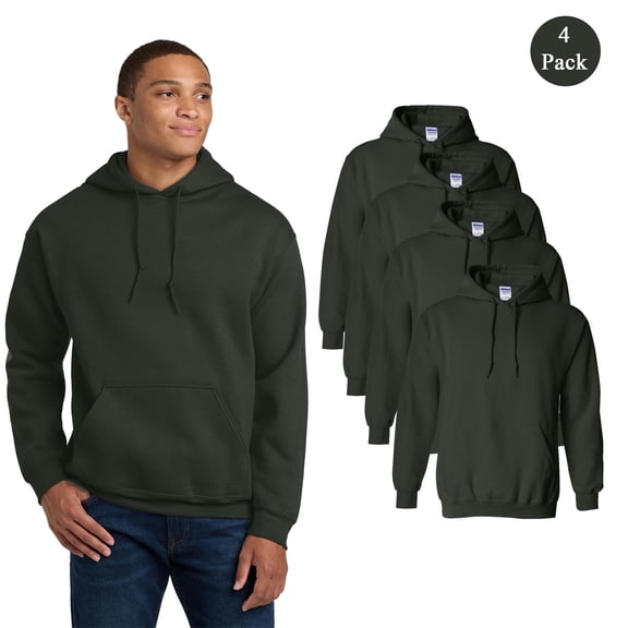 Gildan Men's Heavy Blend Hooded Sweatshirt, Durable Pouch Pocket Pullover Hoodie, Forest 4-Pack, S