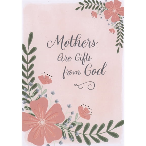 Designer Greetings Mother's Are Gifts from God: Pink Flowers and Green Vine Swags on Light Pink Background Religious Mother's Day Card