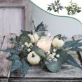 thumbnail image 1 of Portavelas de calabaza de Halloween de Acción de Gracias | Anillo de vela de hoja de arce artificial | Guirnalda de flores falsas de 25cm | Plástico verde | Decoración de centro de mesa | 1 pieza, 1 of 9