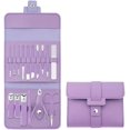 thumbnail image 1 of Juego de manicura y pedicura de 16/12 piezas, cortaúñas de acero inoxidable, kit de cuidado profesional, herramientas portátiles para el cuidado de las uñas con lujoso estuche de viaje (morado, A-16 p, 1 of 7