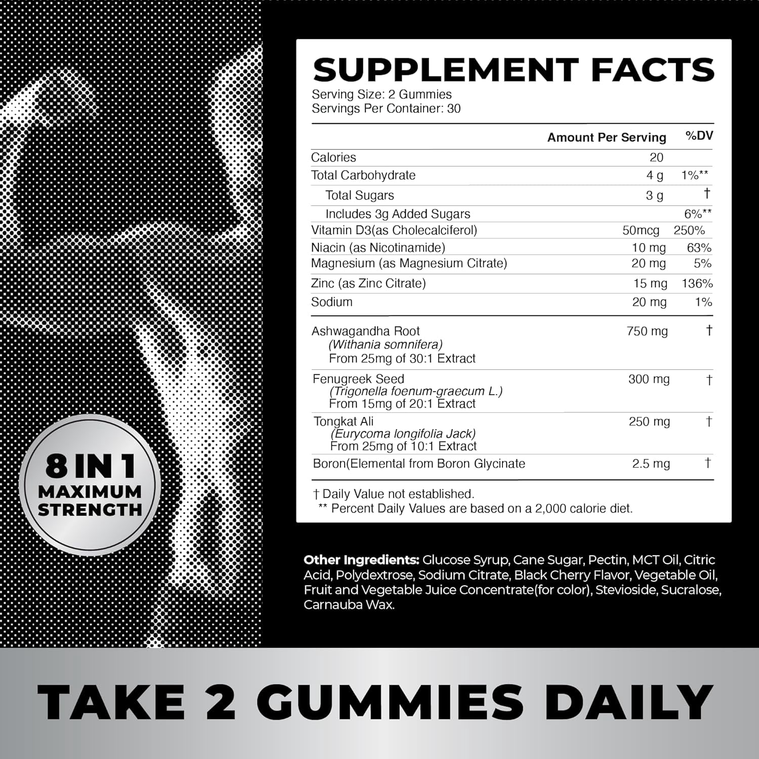 Testosterone Booster for Men with Tongkat Ali, Boron and Fenugreek, 60 Gummies