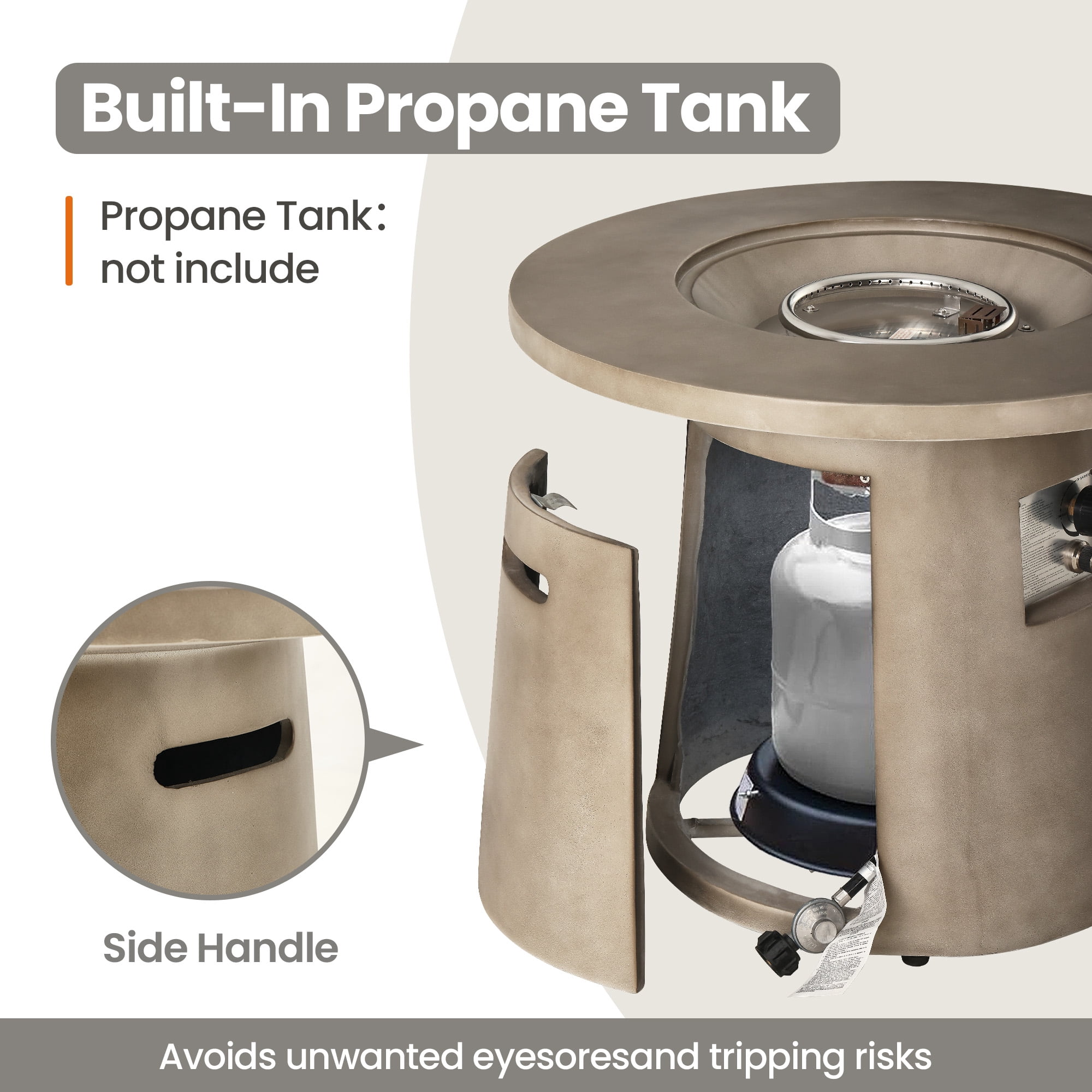VENTOPYR 31.5'' Round Propane Fire Pit,40,000 BTU Concrete Fire Pit Table