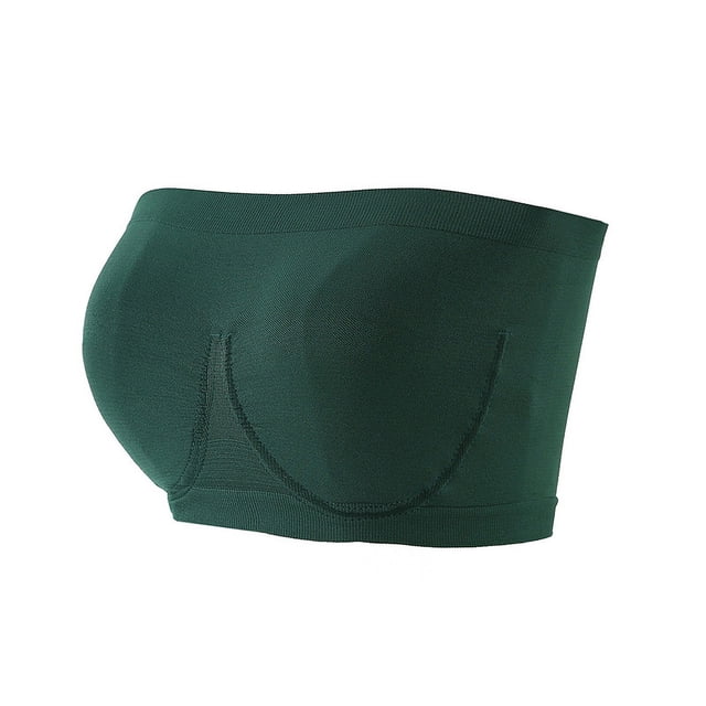 Sujetador de tubo con borde de acero de imitación sin costuras de talla grande para mujer Sujetador de tubo sin tirantes con borde de acero de tela verde Talla grande para mujer