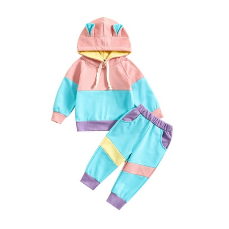 

Bagilaanoe 2Pcs Newborn Baby Boy Girl Long Pants Set Contrast Color Long Sleeve Hoodie Pullover Tops+ Sweatpants 6M 12M 18M 24M Infant Fall Casual Sweatsuit