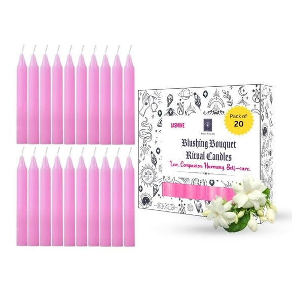 SOUL STICKS 4" Scented Ritual Candles Chime Taper Premium Candles 20 pcs for Rituals, Ceremonies, Meditation, Altar and Spells Hot Pink/Jasmine