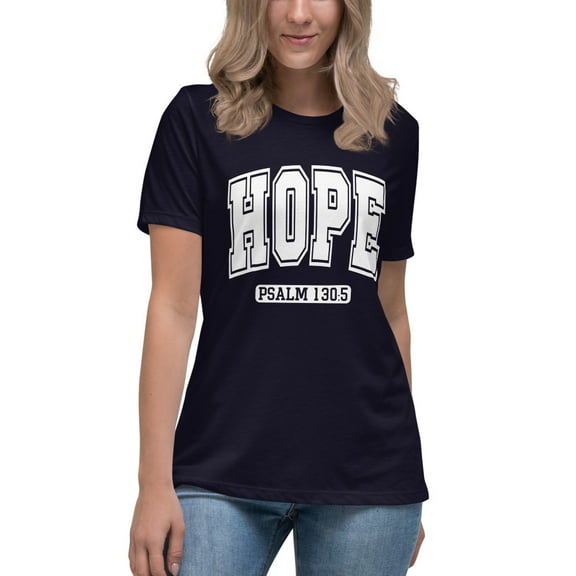 Hope Women's Christian T-Shirt – Inspirational Faith Graphic Tee, Positive Message Shirt, Spiritual Apparel (Navy, S)