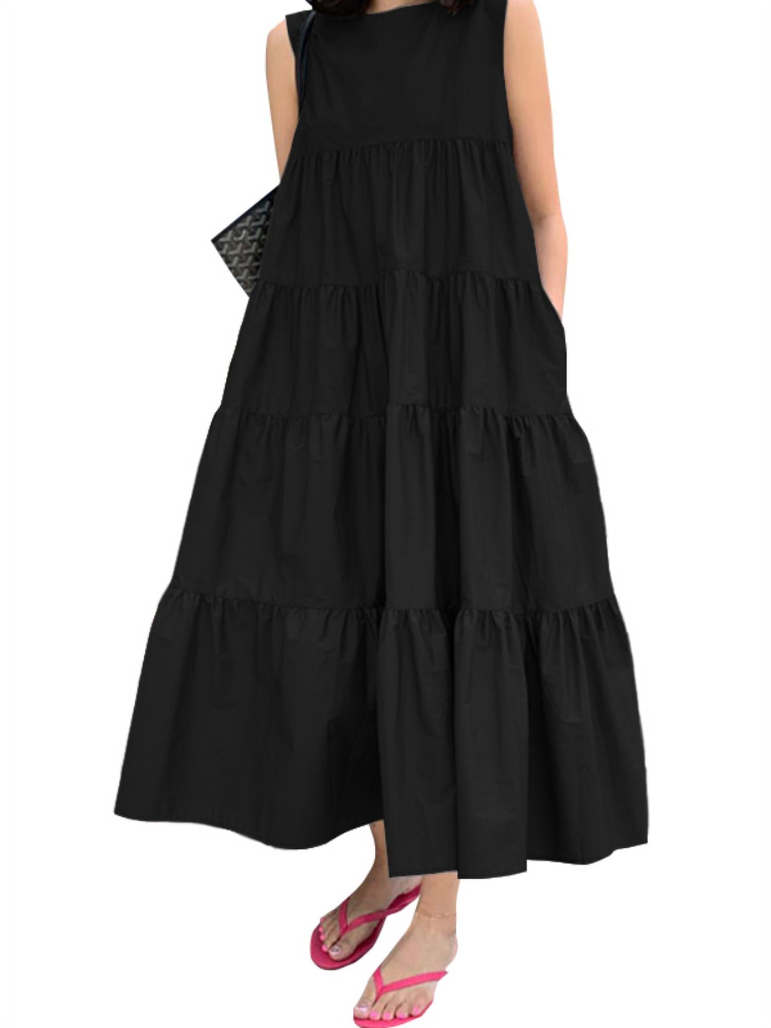 ZANZEA Women Casual Sleeveless Ruffle Hem Swing Tiered Maxi Dress