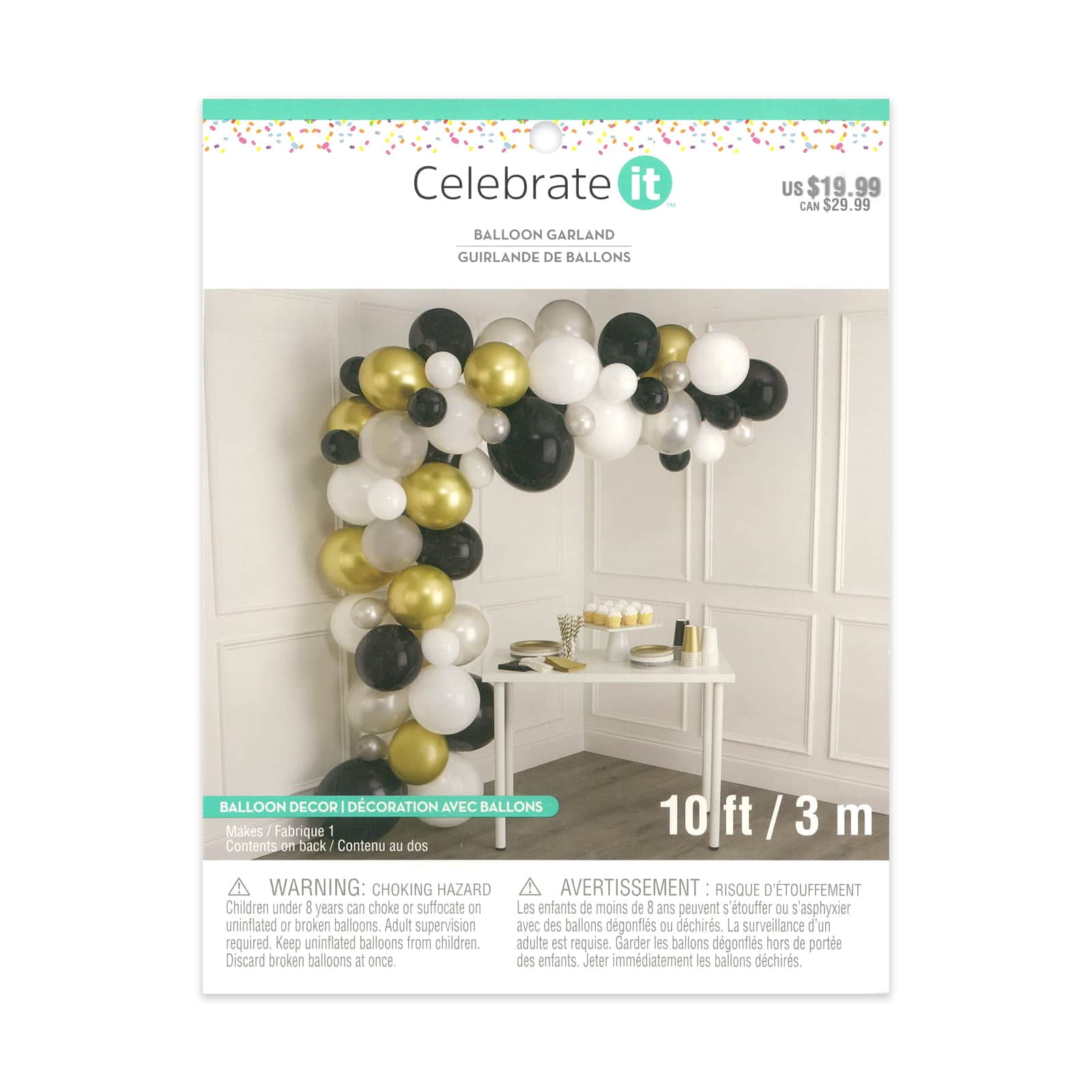 6 Pack: 10ft. Black - White - Gray & Gold Balloon Garland by Celebrate It
