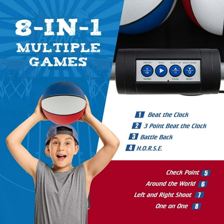 Costway - Dual Shot Basketball Arcade Game with 8 Game Modes Arcade Sound Electronic Scoring - Red