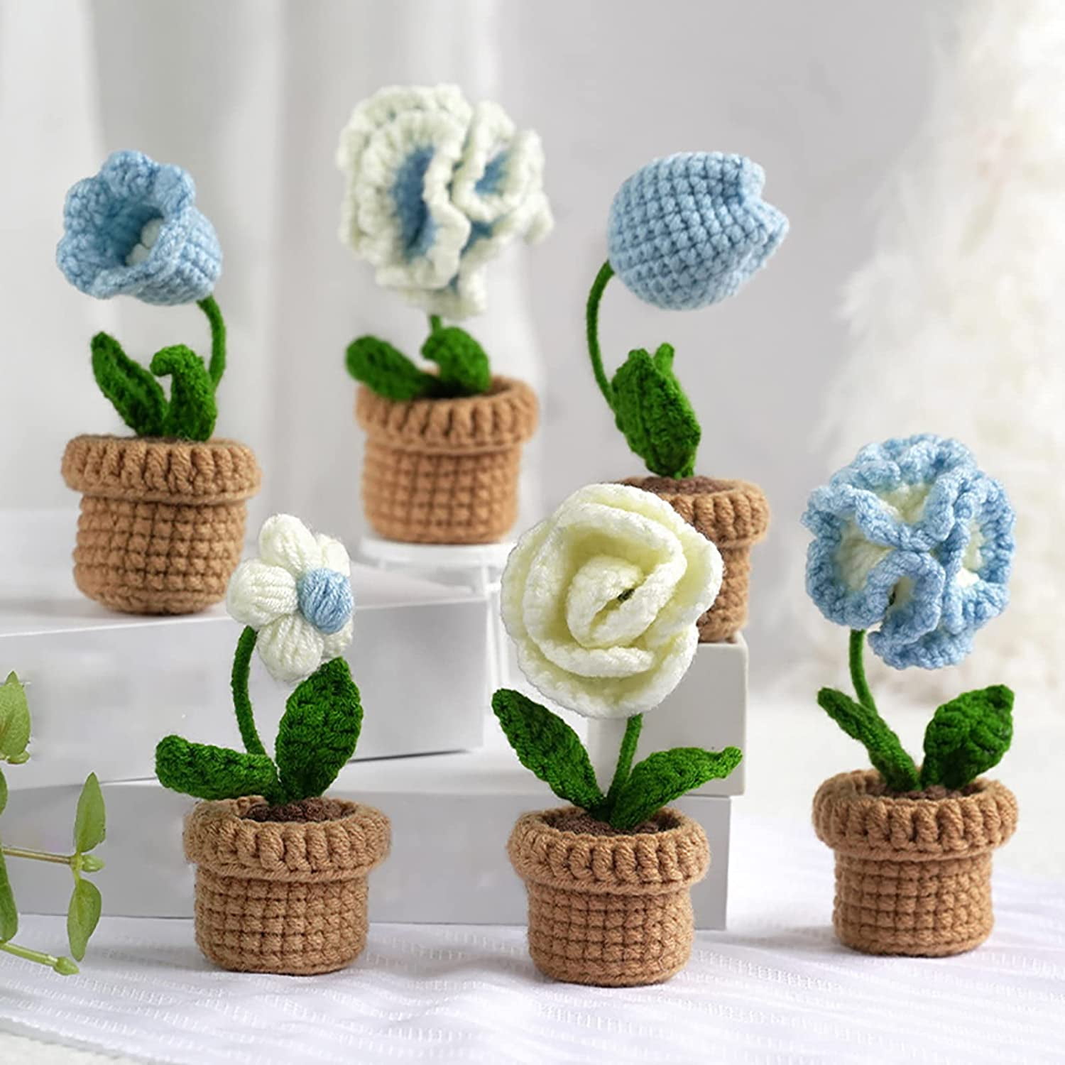 Beginner Crochet Kit-6 Pcs Easy Crochet Flower For Adult With Video  Tutorial Potted Plants For Home Decor [xc]