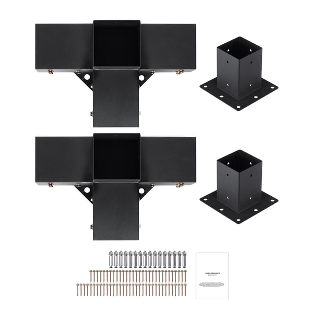KFFKFF Trousse de Support pour Pergola 4 Pieds' X 4 Pieds' (Dimensions Intérieures 3,6 X 3,6), Ensemble de 4, Support d'Angle Robuste à 4 Voies pour Projets de Menuiserie, Trousse de Base de Poteau à Assemblage Simple, Idéal pour Gazebos, Pergolas de Patio