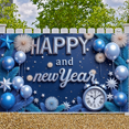 thumbnail image 4 of Blue Silver Theme Happy New Year Banner Metallic Balloons New Year Display Star Decorations Firework Elements Festive Backdrop for New Year Party Holiday Celebration Indoor Decoration, 4 of 8