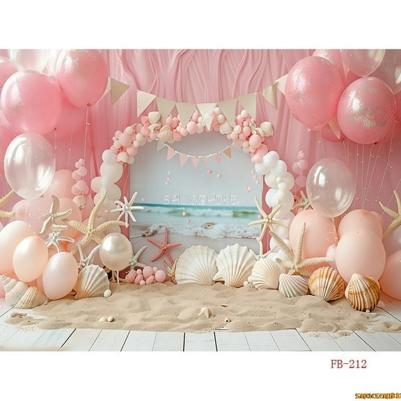 Sea Shells&Stars Arched Shimmering Balloon Garland Happy Birthday Photography Background Baby Party Photo Studio Backdrops FB-11