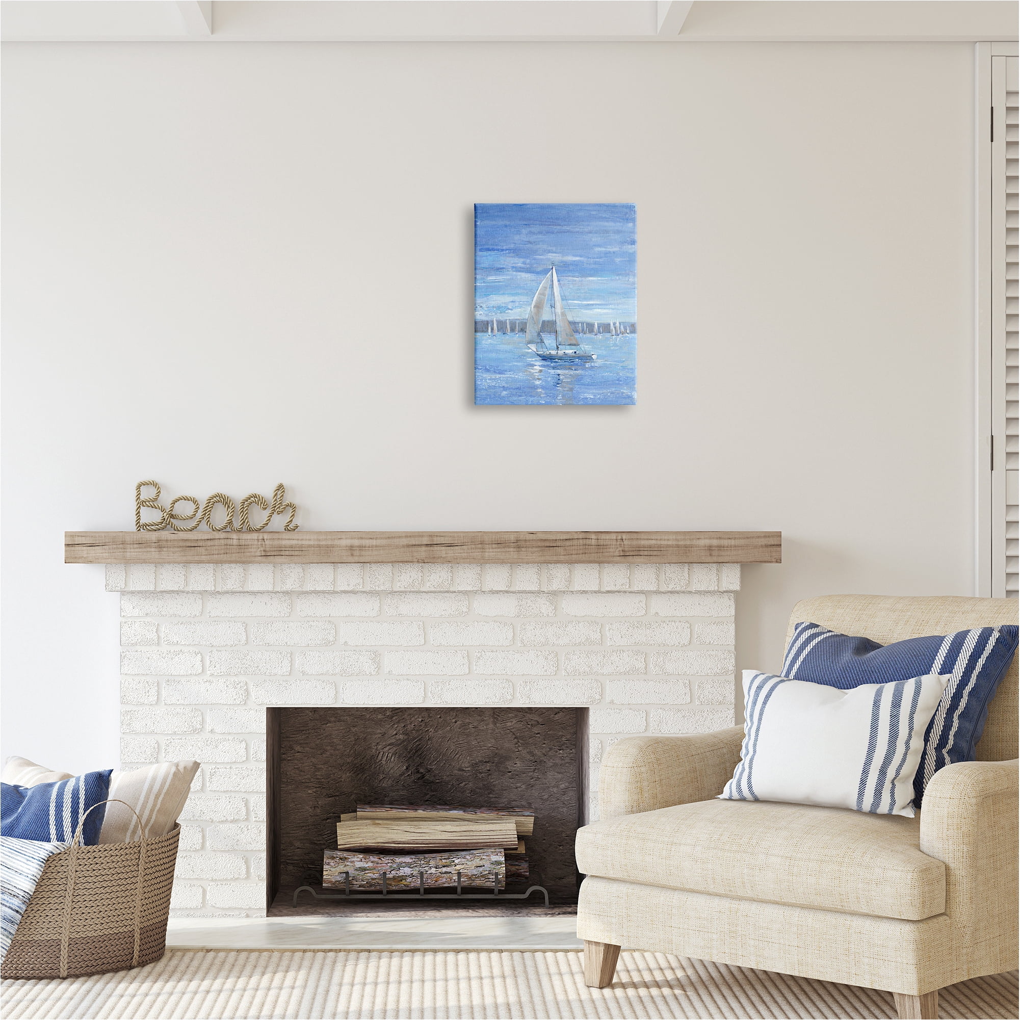 Stupell Industries Blue Sailboat Painting Transportation Painting Gallery Wrapped Canvas Art Print Wall Art, 16 x 20
