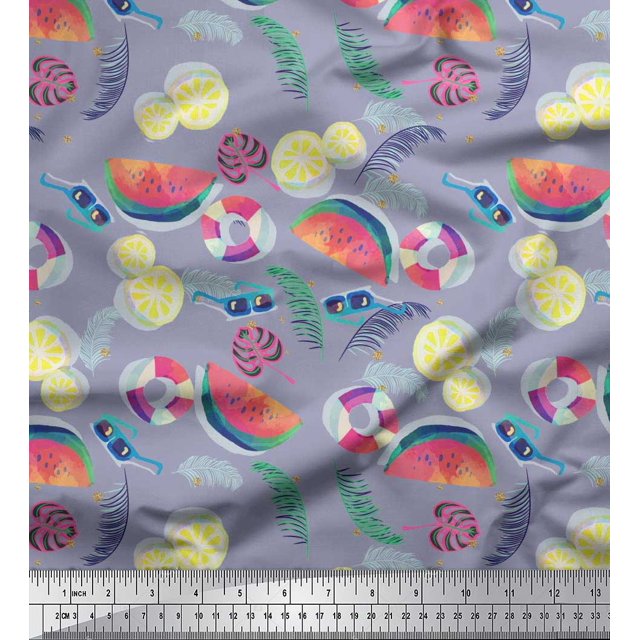 Soimoi Rayon Fabric Fruits,Swim Ring & Goggles Summer Designs Printed Craft Fabric by The Yard 56 Inch Wide