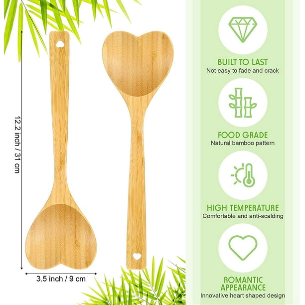 2 Pieces Heart Shaped Bamboo Spoon Set, 12.2 Inch Wooden Kitchen Utensils  Wooden Serving Mixing Spoon for Cooking Baking Stirring 