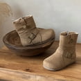 thumbnail image 3 of Girls Winter Riding Boots Vintage Suede Round Toe Antislip Flat Mid Calf Booties Trendy Buckle Strap Zipper Moto Boots 13 Little Kid Yellow, 3 of 6