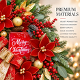 thumbnail image 6 of 24 Inch Artificial Christmas Wreath with “Merry Christmas” Sign, Red Poinsettia Flowers, Red Berries, Gold Accents and Festive Ribbon Bow, Holiday Door Decor, 6 of 9