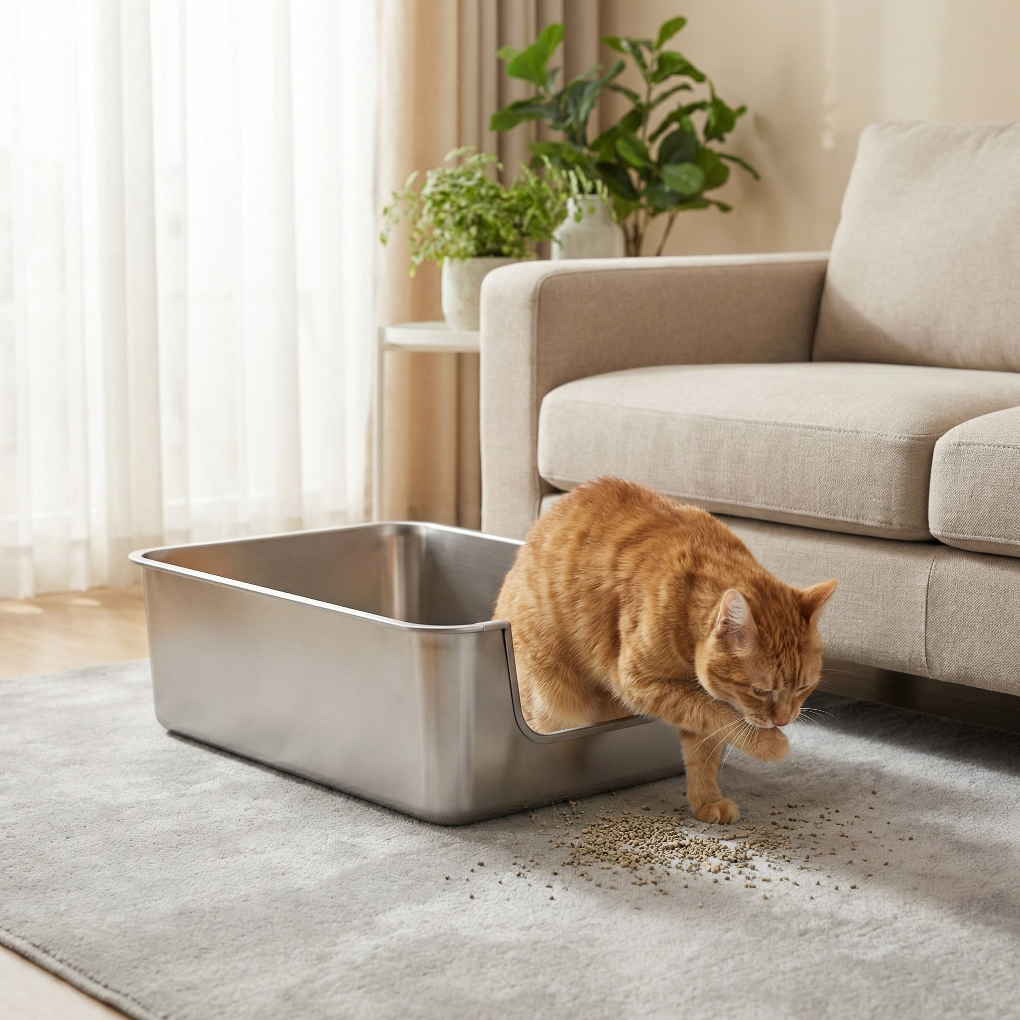 Stainless Steel Litter Box Extra Large, Bug Hull Open Top Cat Litter Box with High Sides, 23.6" x 15.6" x 8"