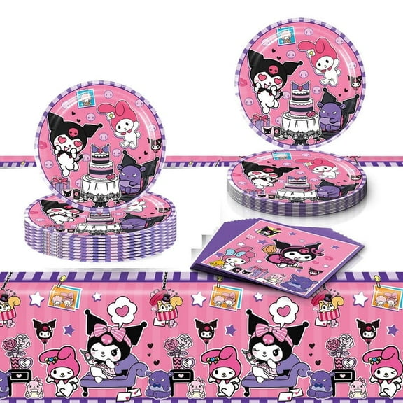 41Pcs Kuromi Birthday Party Supplies, 20 Plates, 20 Napkins and 1 Tablecover for Girls Kuromi Party Decorations