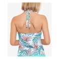 thumbnail image 2 of SALT + COVE Women's Turquoise Printed Removable Cups Lined Deep V Neck Tie Calm Palm Halter Tankini Swimsuit Top S, 2 of 2