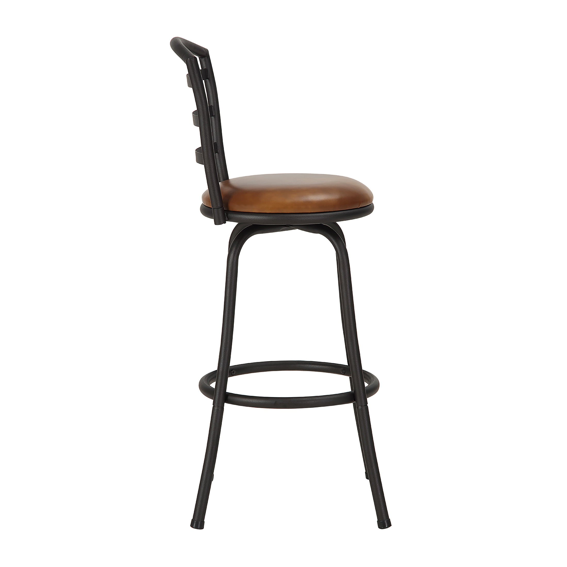 Mainstays 3 Pack Adjustable 24" or 29" Barstool, Black Metal and Camel Faux Leather Seat