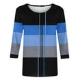 thumbnail image 5 of Royisotas Striped Women Plus Size Tops Blue Three Quarter Sleeve Summer Casual Womens T Shirts Loose Crew Neck Shirts, 5 of 5