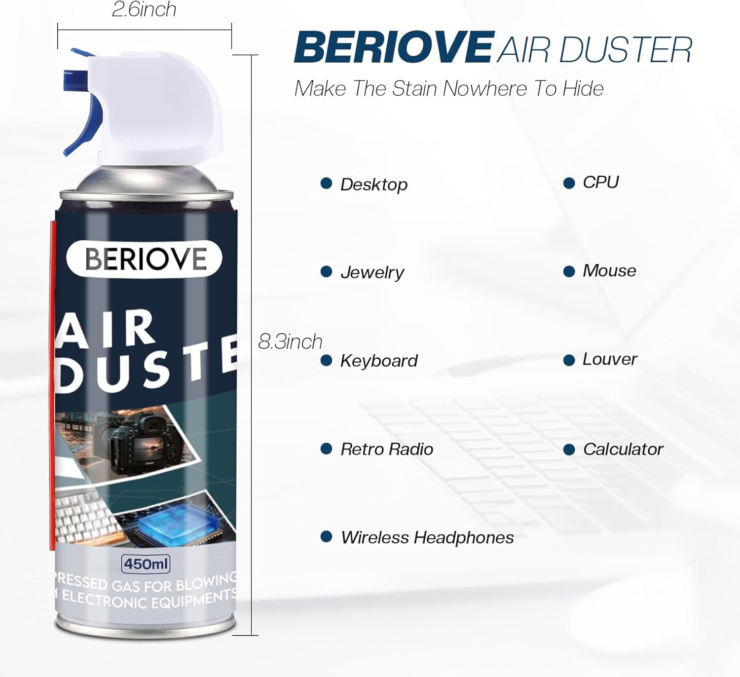 BERIOVE Compressed Air Duster 450ml for Electronic Keyboard Keyboard Cleaner Air Spray Cleaning the Car Dashboard 3 Pcs