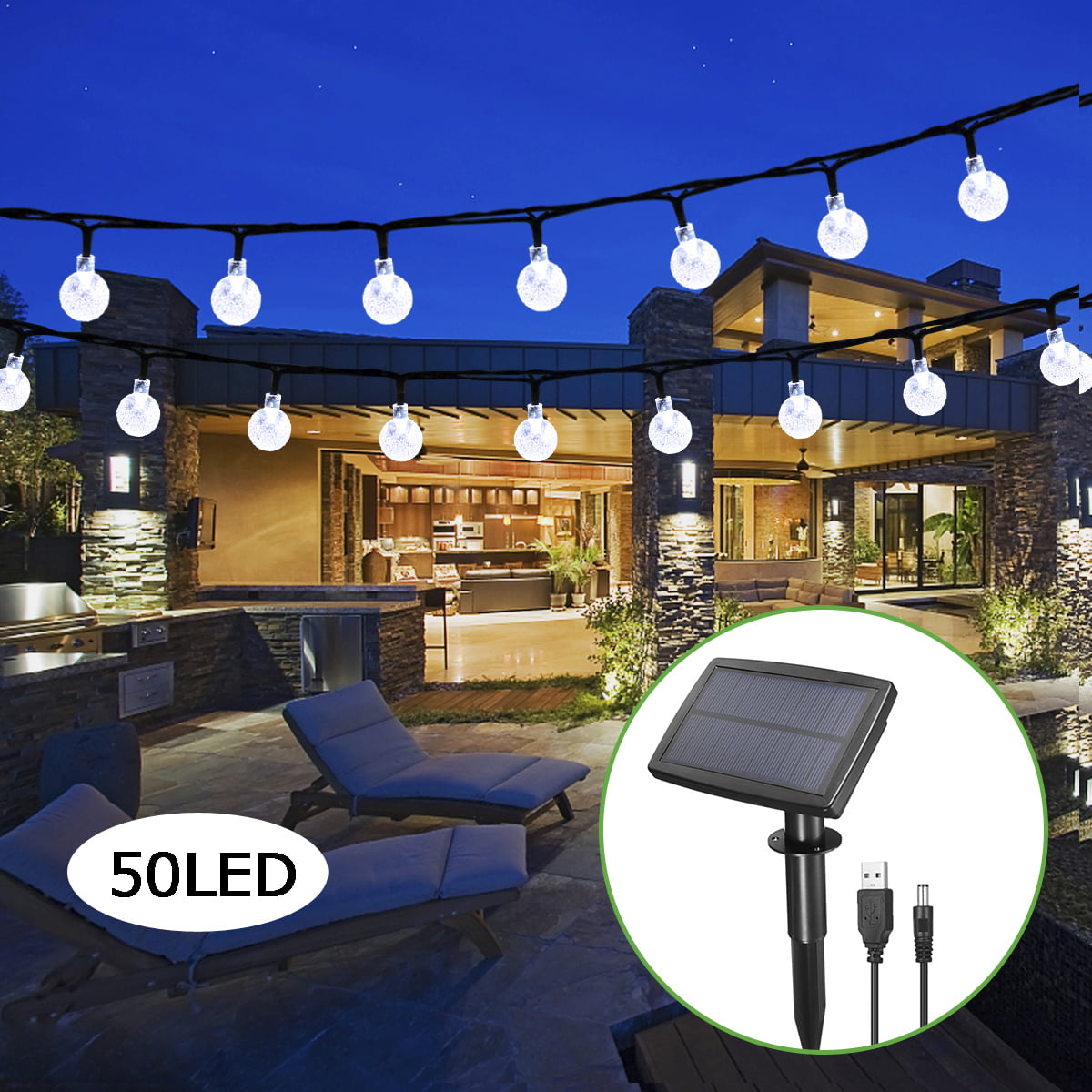 Outdoor Fairy String Lights Solar 50 LED Waterproof Garden Decor Christmas Light