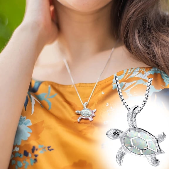 YYKihy Opal Sea Turtle Necklace Pendant Necklace Ocean Beach Jewelry Handmade Sea Life Accessory
