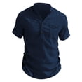 thumbnail image 4 of VSSSJ Men's Henley Shirt Casual Short Sleeve Button Up Textured Shirts Banded Collar Solid Summer Beach Shirts Tops with Pocket Navy XXL, 4 of 7