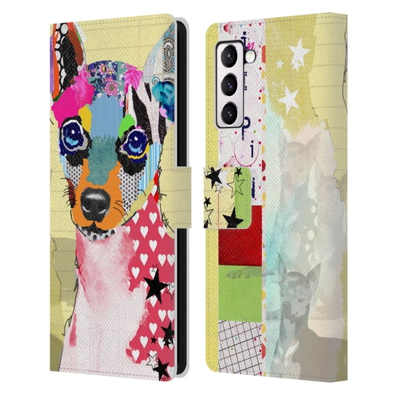 Head Case Designs Officially Licensed Michel Keck Dogs 3 Mini Pinscher Leather Book Wallet Case Cover Compatible with Samsung Galaxy S21+ 5G