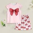thumbnail image 2 of Toddler Baby Girls Summer Outfits Short Sleeve Cartoon Print T-Shirt Tops & Shorts Sets 2pcs Cute Baby Girls Cotton Summer Clothes For 1t 2t 3t 4t 5t 6t 7t Children,Oversized 3-4 Years, 2 of 5
