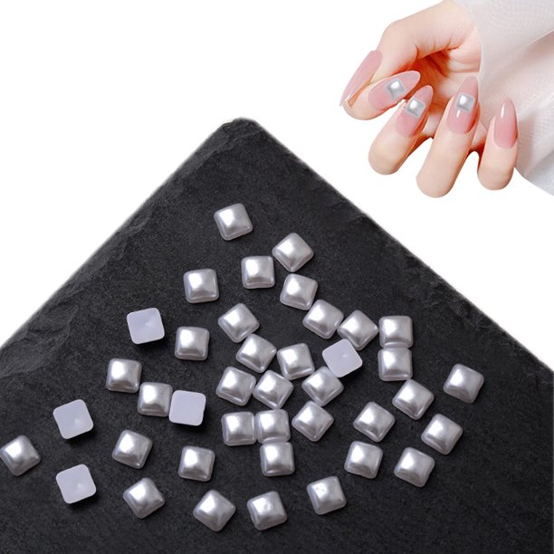 bolsas, 1200 piezas de dijes de uñas blancos con parte posterior plana, corazón/cuadrado/triángulo/diamante, múltiples formas, dijes de uñas 3D, adornos de material para arte de uñas, accesorios de