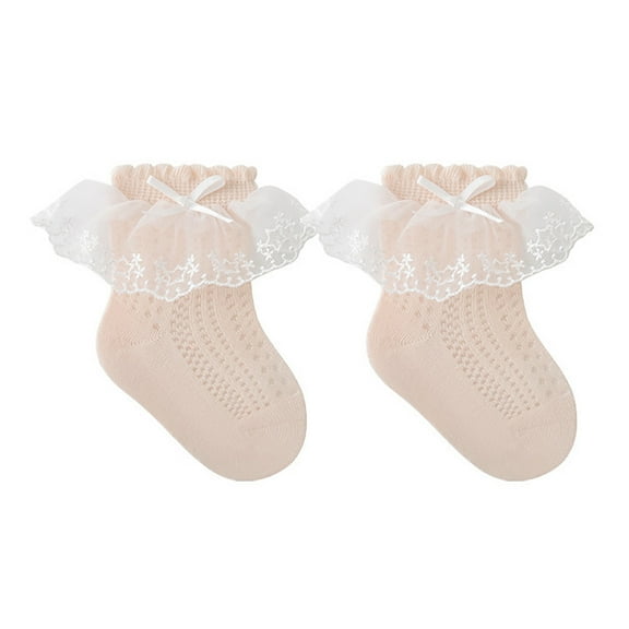 Krdevn Baby Girls' Lace Ruffle Socks, Soft Breathable Mesh Fabric, Double Layer Lace Trim Socks for Everyday Wear,6-8 Years