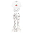 thumbnail image 6 of Bibifish Big Girls 2 Piece Summer Set Cherry Print Tee And Flare Legging Lightweight Elastic Waist Toddler Playwear Beach Adorable Fresh Daily Outfit Set, 6 of 6
