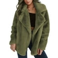 thumbnail image 2 of Women's Fashionable Solid-Color Lapel Mid-Length Plush Coat for Fall and Winter, Warm and Elegant, Winter Clothes for Women,Army Green,L, 2 of 7