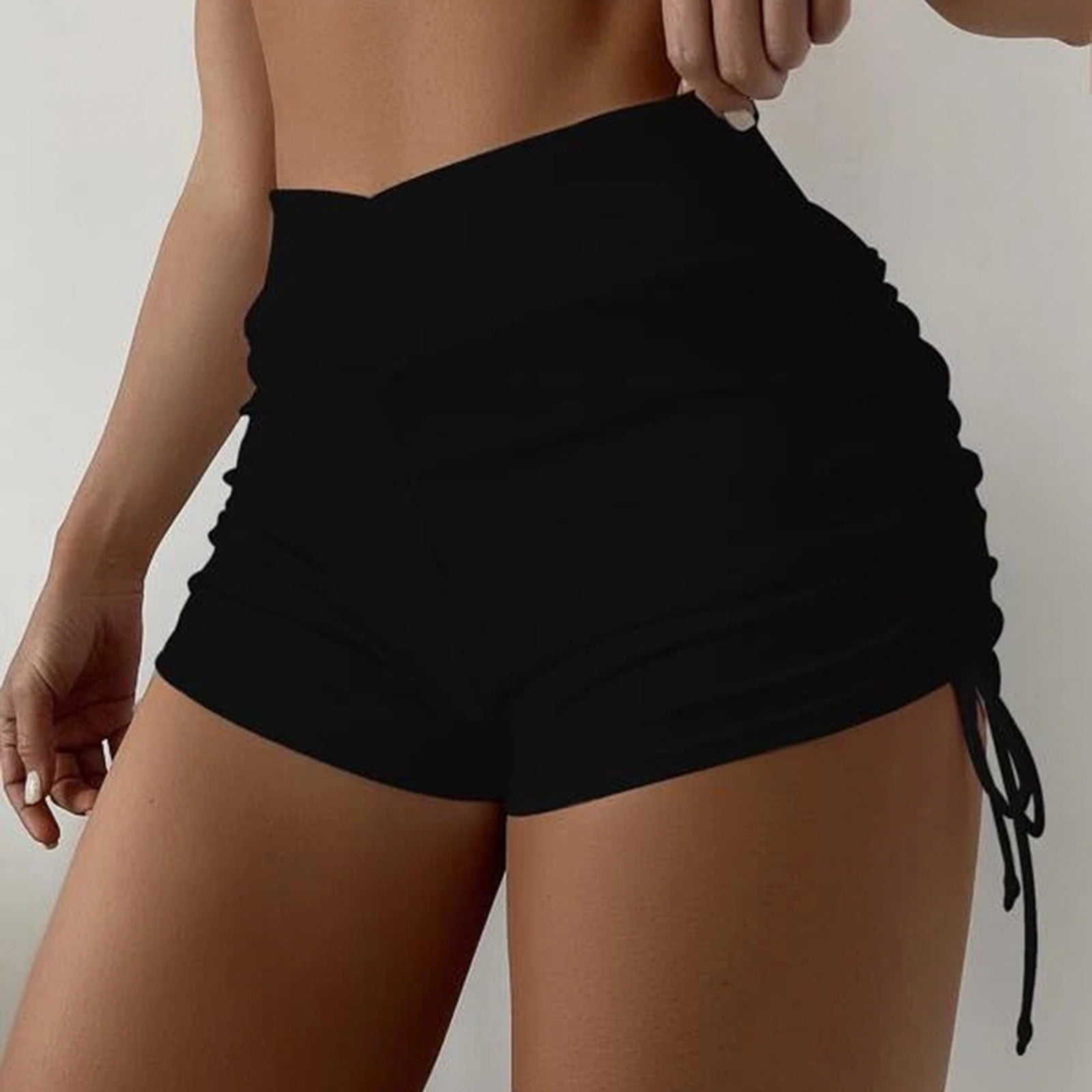 YYDGH Women's Ruched Drawstring Side High Waist Yoga Shorts Workout Skinny  Sports Gym Running Beach Shorts Black XL - Walmart.com