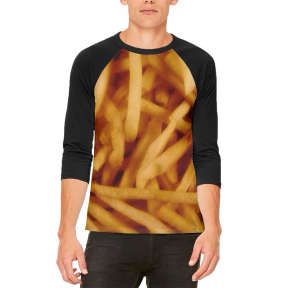 Fast Food Golden French Fries Mens Raglan T Shirt White-Black X-LG